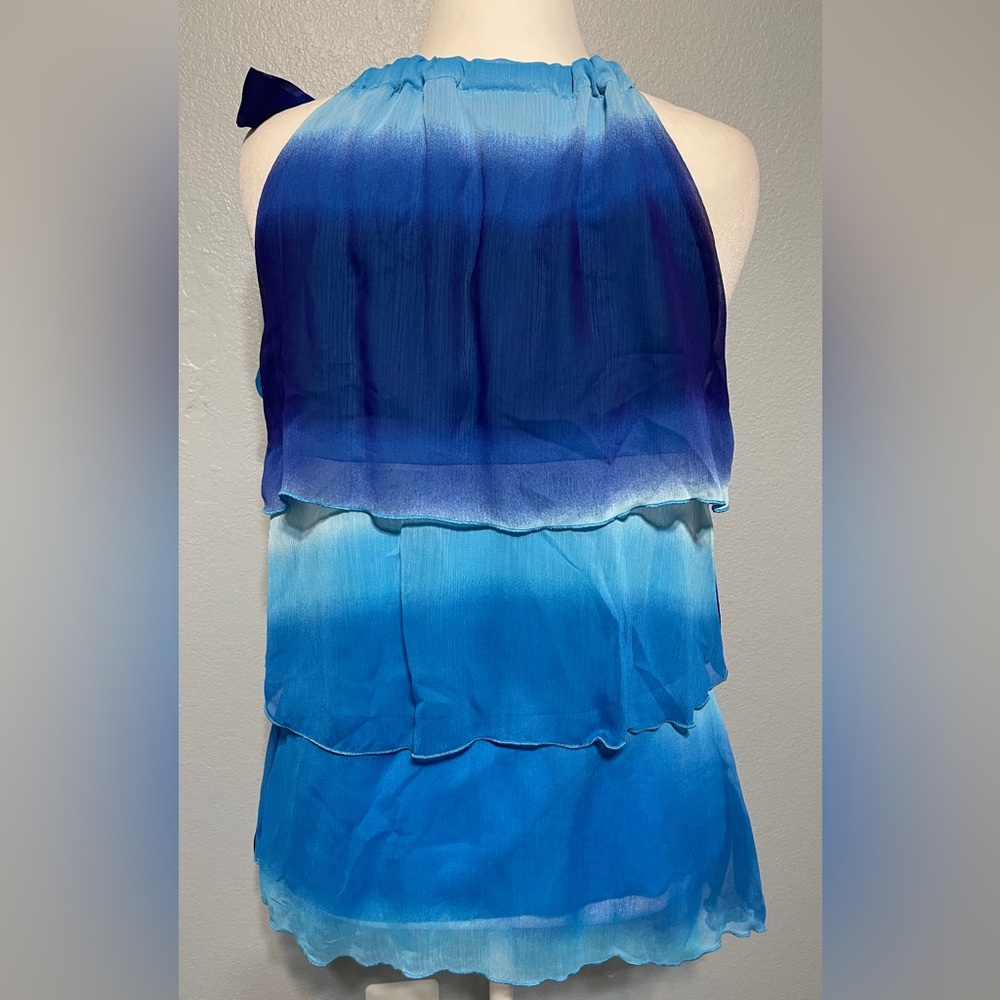 Lane Bryant Blue Ombré Tiered Chiffon Blouse Sleeveless Swing Top Size 16 - Picture 3 of 14